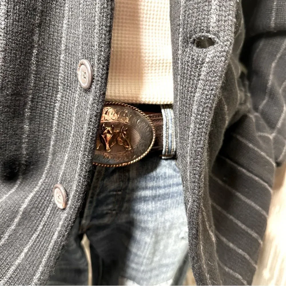Vtg Polo Ralph Lauren Chalk Stripe Cashmere Double Breasted Blazer Knit Cardigan